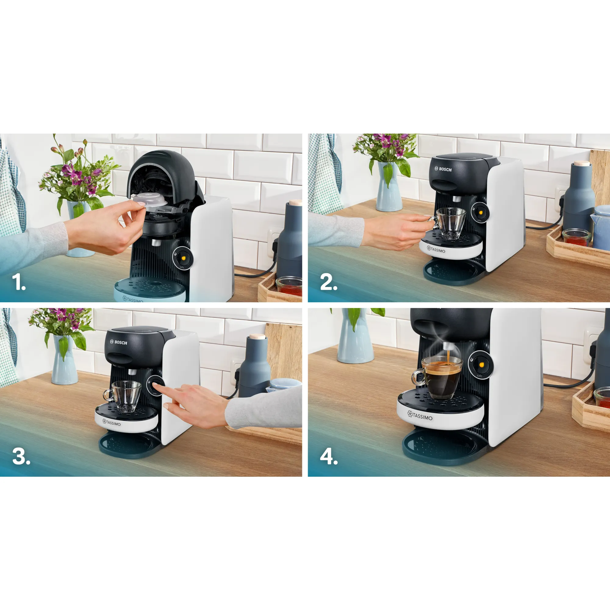 Bosch TASSIMO FINESSE TAS164E -kapselikeitin, 0,7 l, musta ja valkoinen