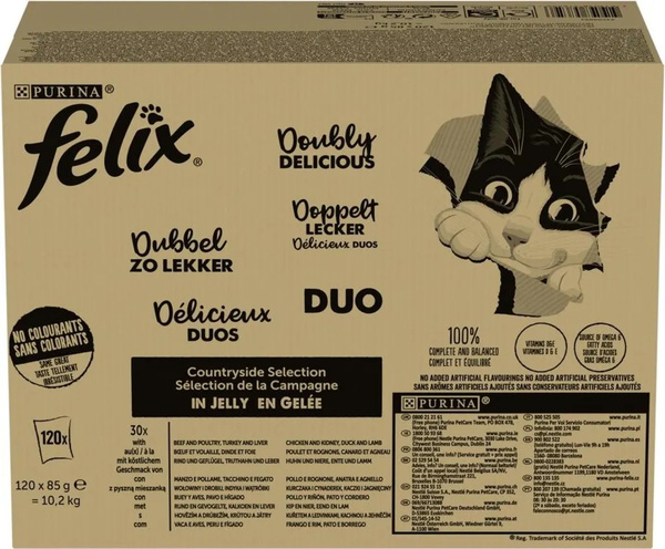 Purina Felix Fantastic Duo Mix Countryside, Wet food for cats, Adult, 120 x 85g