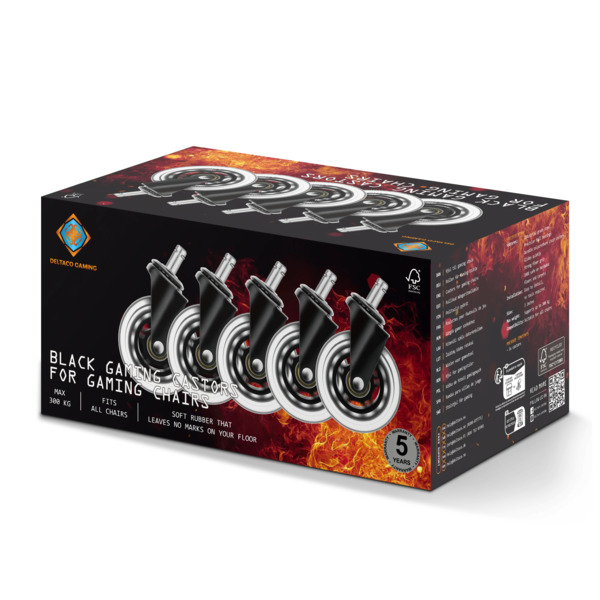 Deltaco Gaming - spelstol hjul, svart, 5 st