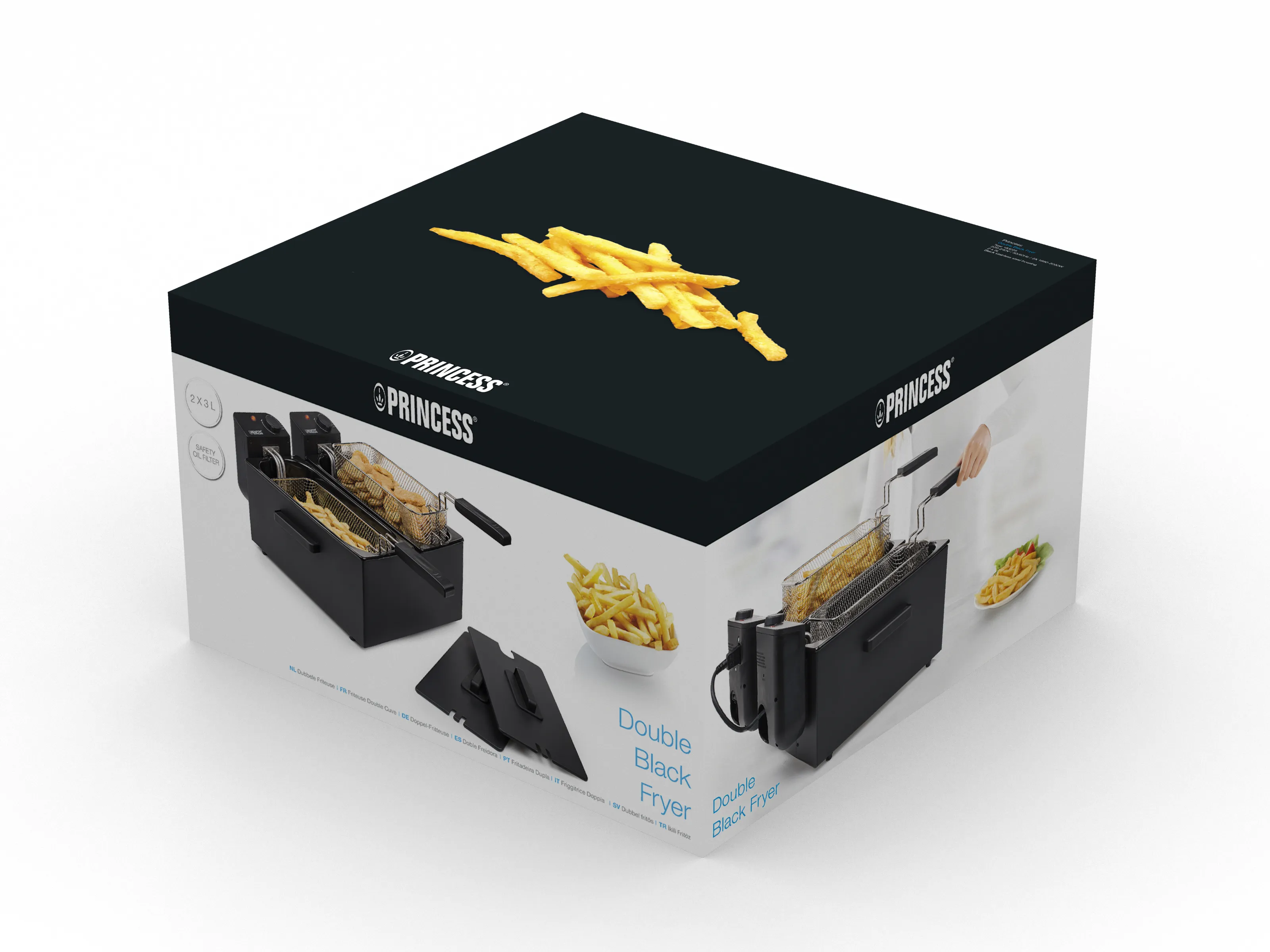 Princess 01.183028.01.001 Double Deep Fat Fryer (Black), 6 L, 3600 W