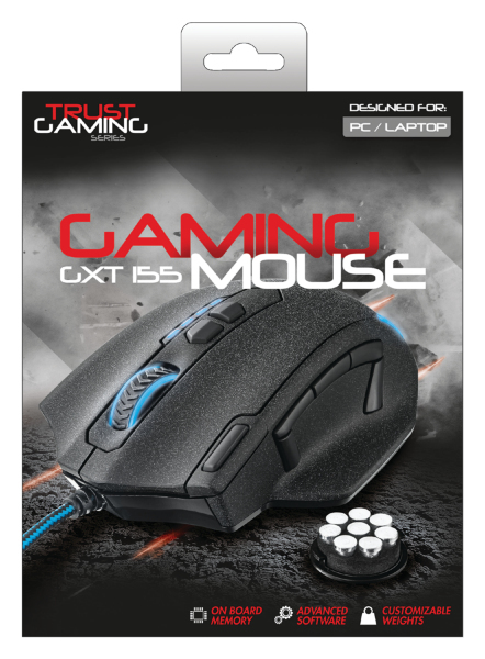 Trust GXT 155 Caldor - gaming mus, Svart, Bl&aring;