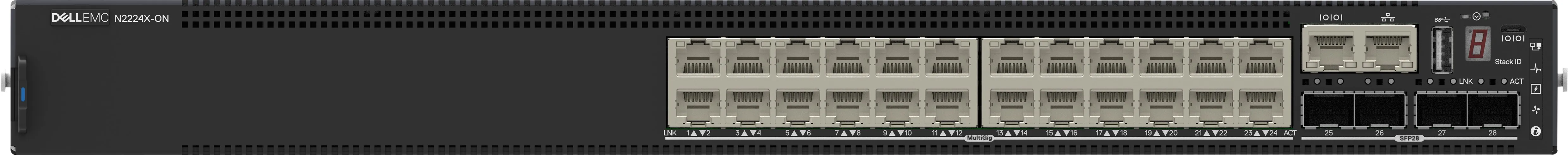Powerswitch N2224X-ON 24x1/2.5G 4x25G 2x40G Stacking 1xAC PSU IO/PS airflow OS6