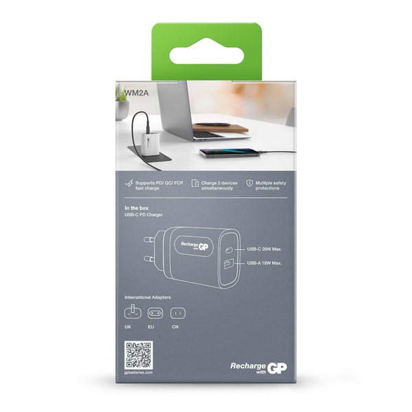 GP Wall Charger USB-C PD 20W, 2-port, WM2A
