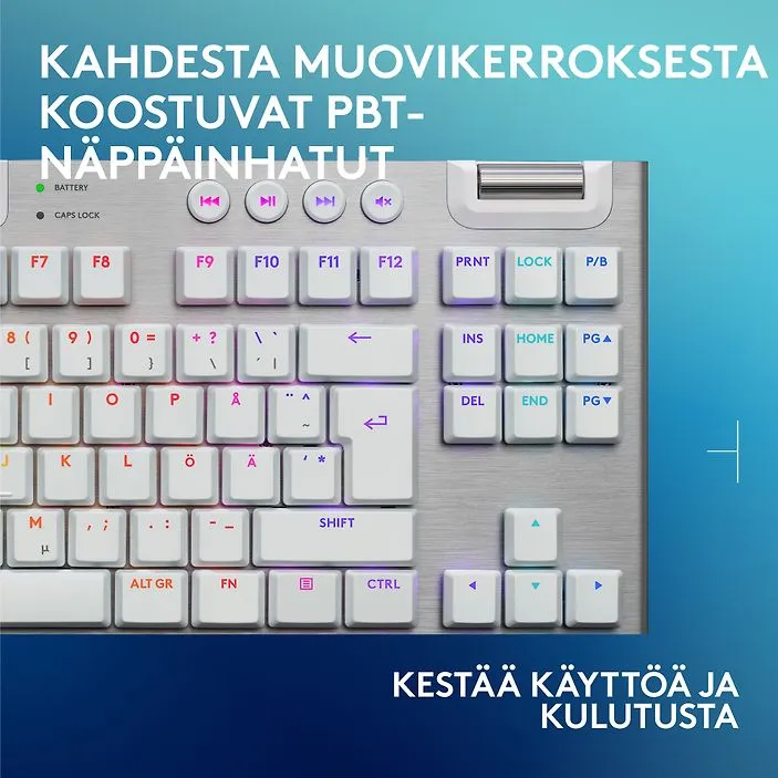 Logitech G915 X LIGHTSPEED TKL Low Profile, Tactile -langaton pelin&auml;pp&auml;imist&ouml;, valkoinen