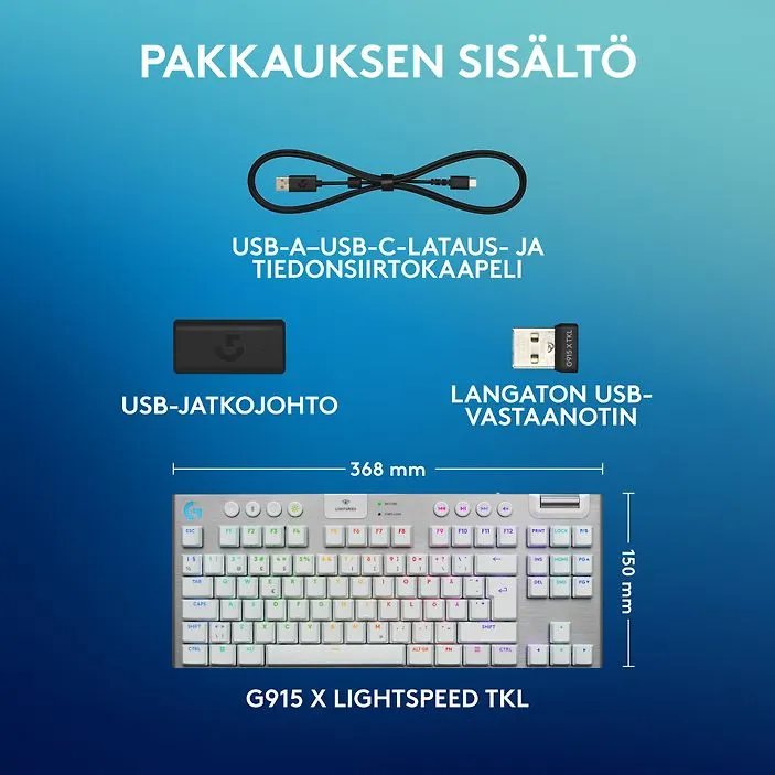 Logitech G915 X LIGHTSPEED TKL Low Profile, Tactile -langaton pelin&auml;pp&auml;imist&ouml;, valkoinen