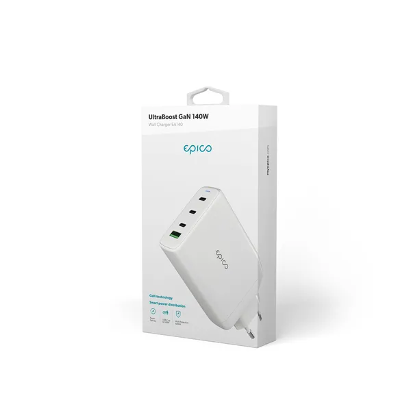 Epico UltraBoost GaN 140W Wall Charger EA140 | White | 3 &times; USB-C PD  &amp;  1 &times; USB-A