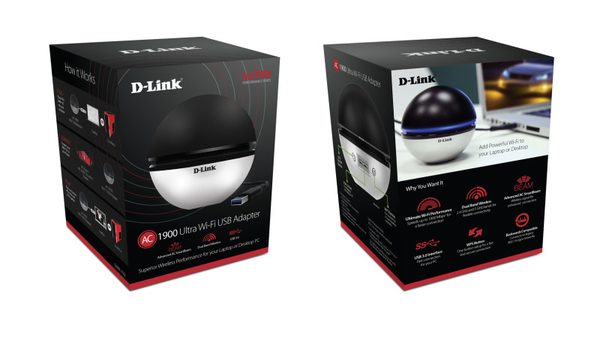 D-link DWA-192, Tr&aring;dl&ouml;s USB 3.0 n&auml;tverksadapter, 802.11ac, gr&aring;/sva