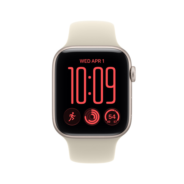 Apple Watch SE 3 (GPS) 44 mm t&auml;htivalkea alumiinikuori ja hiekanv&auml;rinen urheiluranneke, S/M