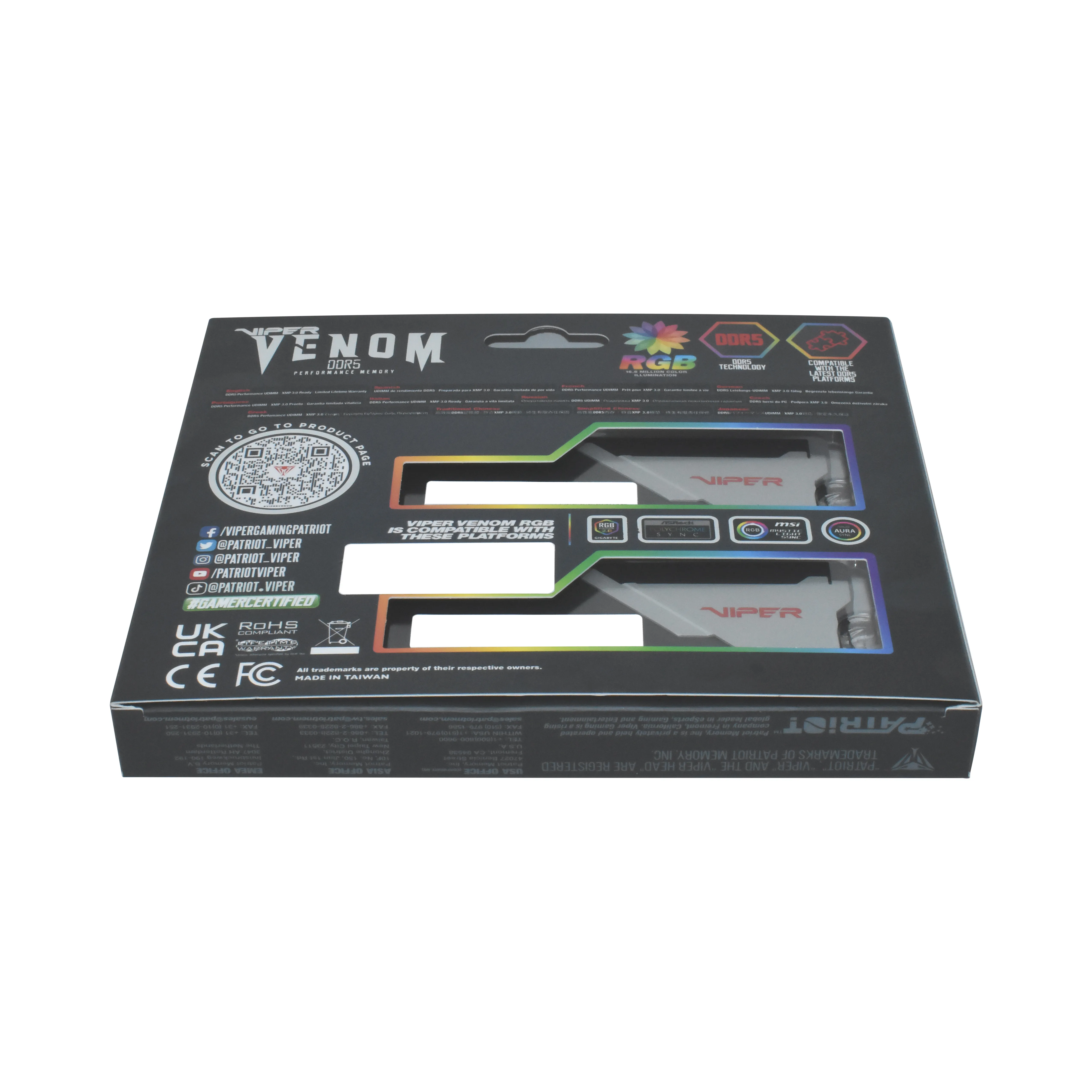 Patriot Viper Venom RGB 32 GB (2 x 16 GB) DDR5 6600 MHz, CL34 - minne Patriot Viper Venom RGB 32 GB (2 x 16 GB) DDR5 6600 MHz, CL34 - minne