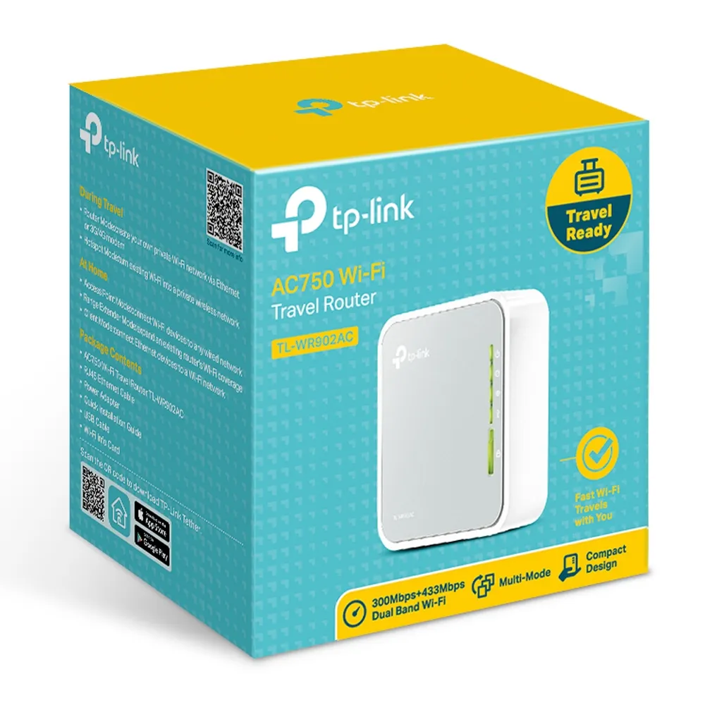 TP-LINK AC750 Dual Band Wireless Mini Pocket Router Qualcomm 2T2R (2.4GHz) 1T1R 5GHz 433Mbps at 5GHz + 300Mbps at 2.4GHz 802.11ac/a