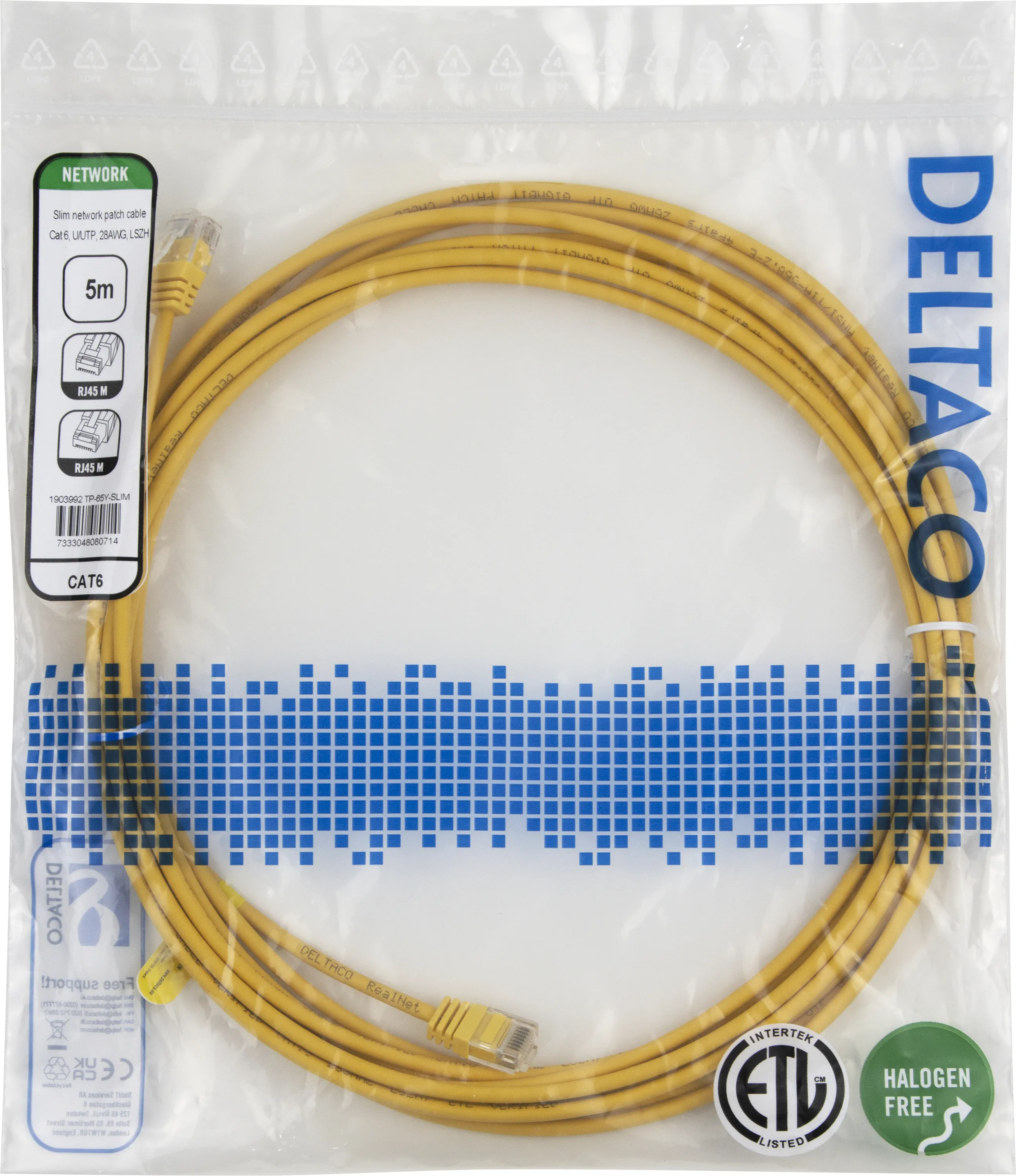 Deltaco Cat6 UTP RJ45 5m -verkkokaapeli, keltainen