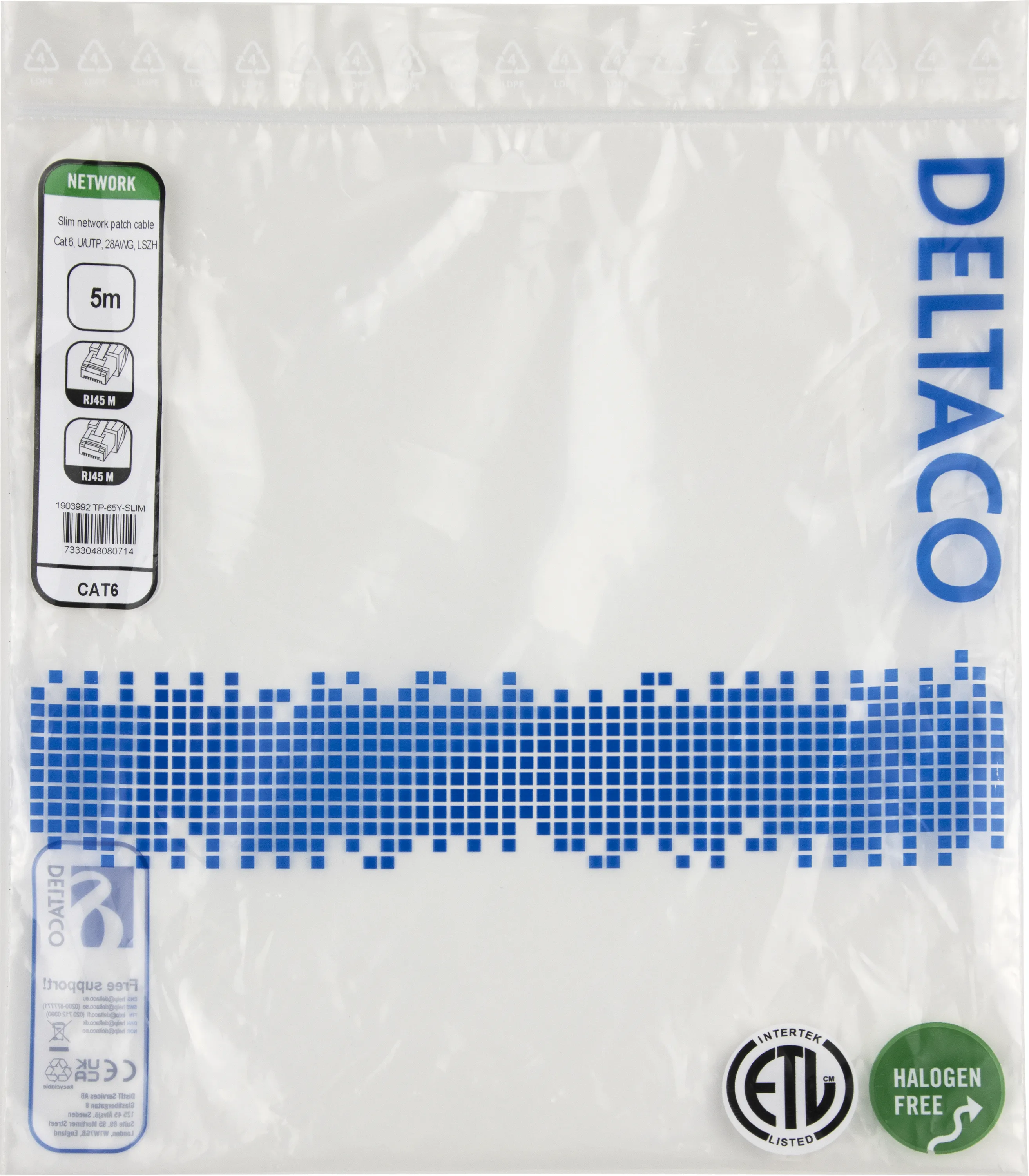 Deltaco Cat6 UTP RJ45 5m -verkkokaapeli, keltainen