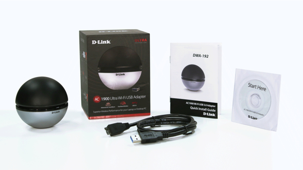 D-link DWA-192, Tr&aring;dl&ouml;s USB 3.0 n&auml;tverksadapter, 802.11ac, gr&aring;/sva