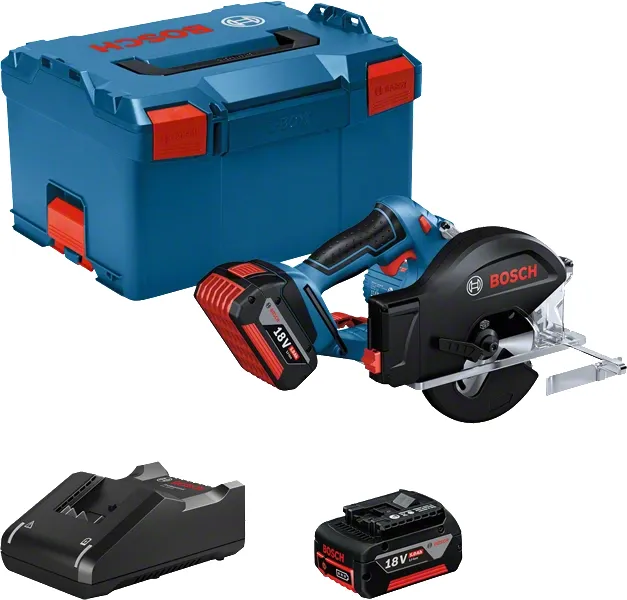 Bosch cordless metal circular saw GKM 18V-50 Professional, hand-held circular saw (blue/black, 2x Li-ion battery 5.0Ah, in L-BOXX)