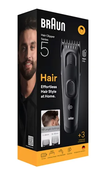 Braun Series 5 HC5530, johdoton, ladattava, pest&auml;v&auml; -hiustenleikkuukone, Matt Black