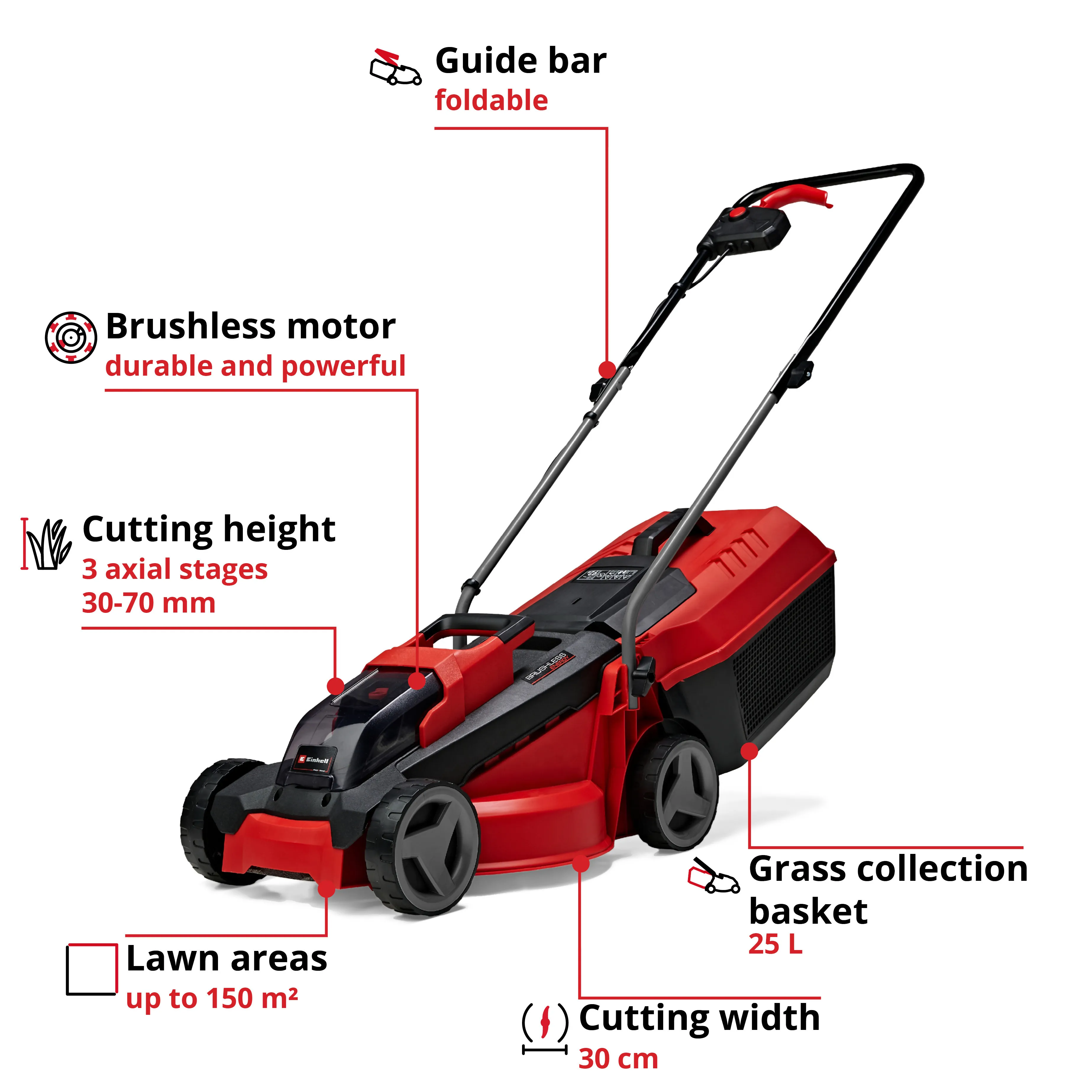 Einhell GE-CM 18/30 Li borstl&ouml;s batteridriven gr&auml;sklippare, 30 cm, 18 V, 1x3,0 Ah