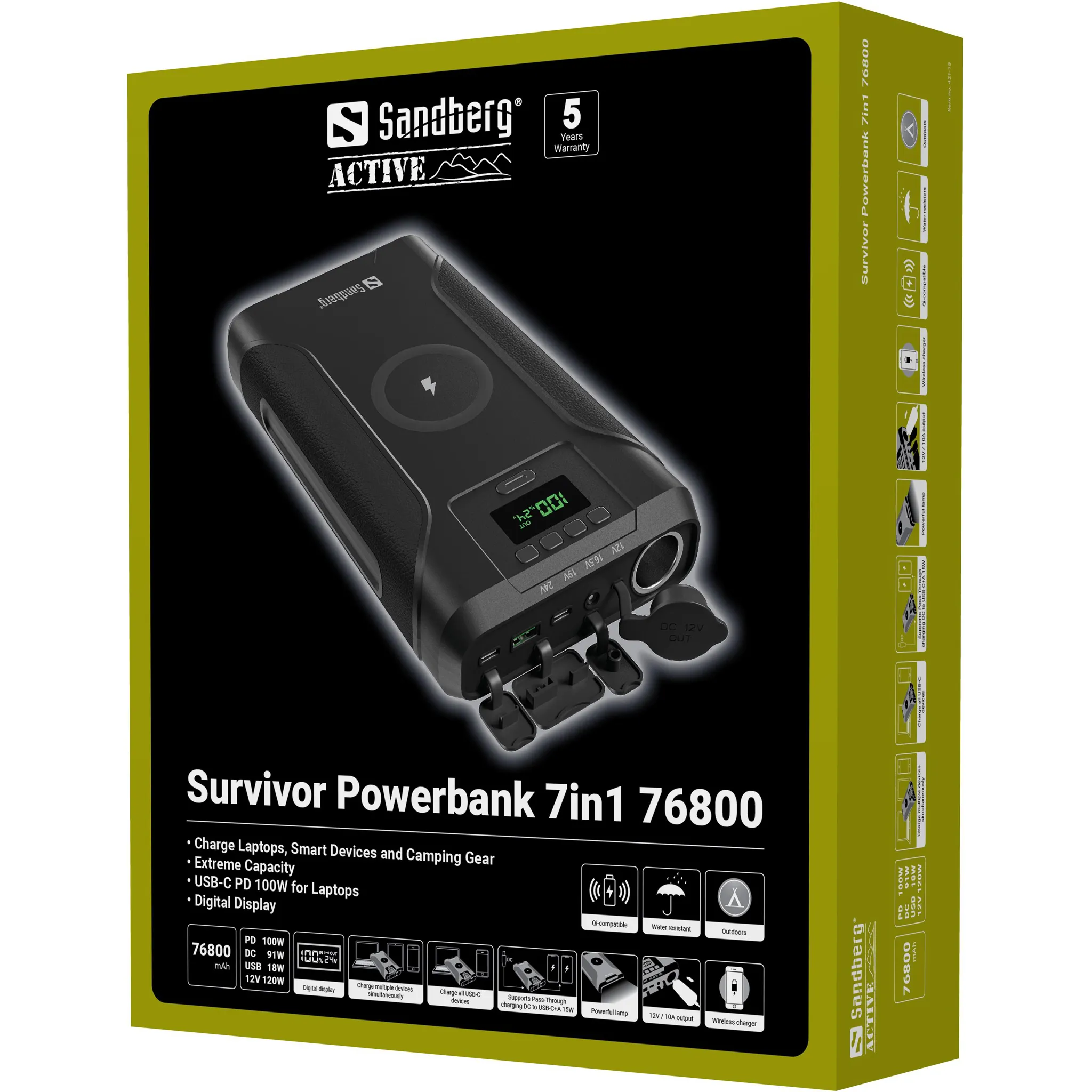 Sandberg Survivor 7in1 76800 mAh, PD 100W  - power bank, Black