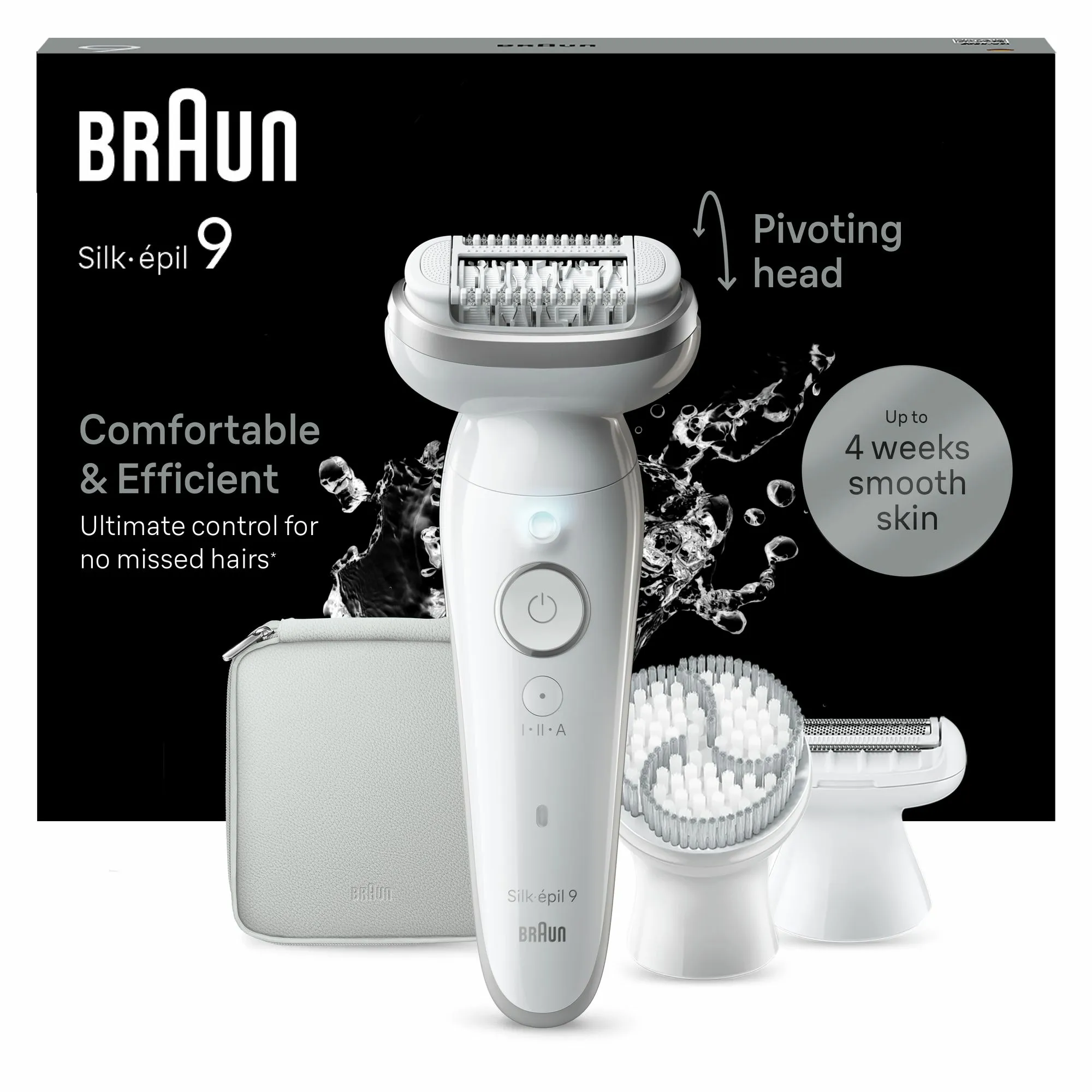 Braun Silk-epil 9 9-061 v&aring;t- och torrakning, sladdl&ouml;s, laddningsbar, tv&auml;ttbar epilator, silver/vit