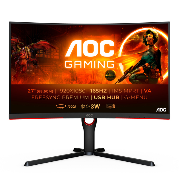 AOC 27" C27G3U/BK, Full HD, VA - curved gamingsk&auml;rm