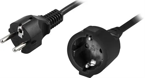 Deltaco grounded extension cable CEE 7/7 Male - CEE 7/4 (Schuko) Female, 5m, Black