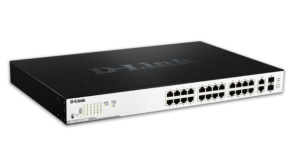 D-Link n&auml;tverksswitch, 24xRJ45, 2xSFP, PoE plus, Gigabit, svart/silver