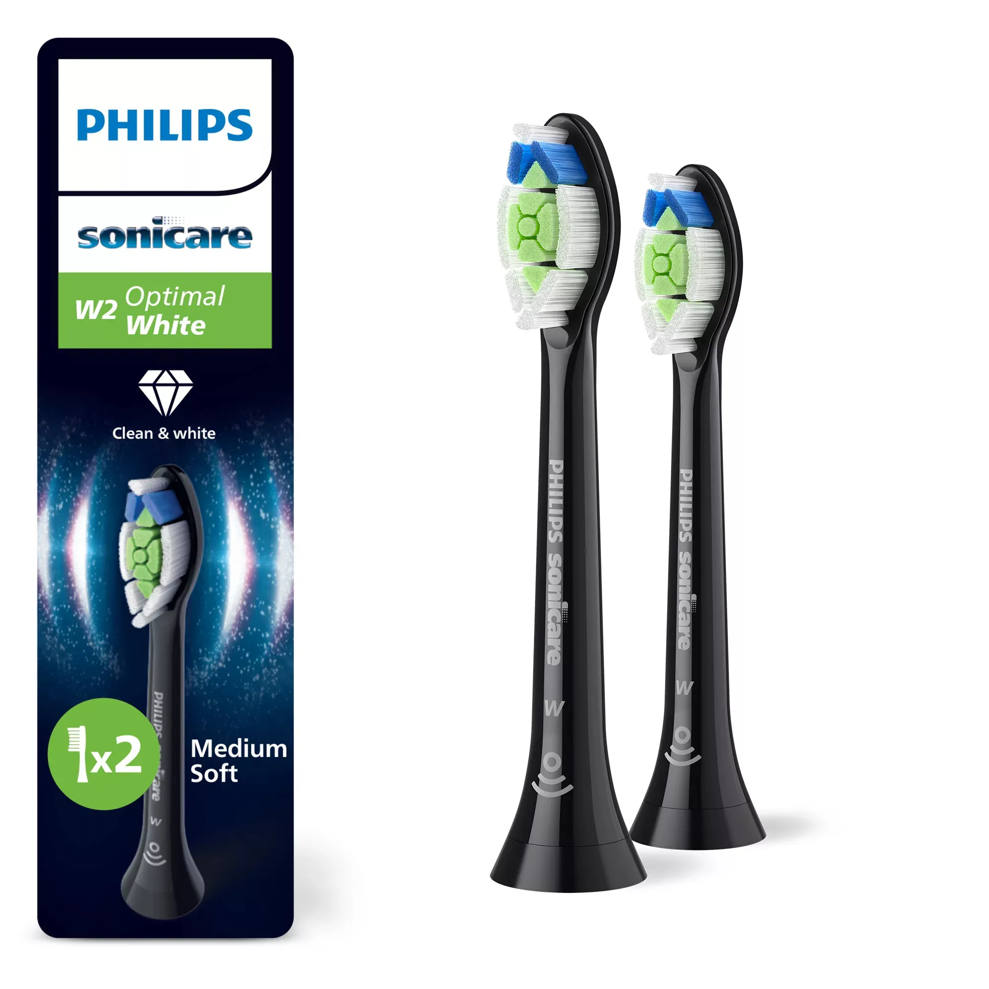 Philips Sonicare Optimal White HX6062/88 2 st ers&auml;ttningsborsthuvuden, Svart
