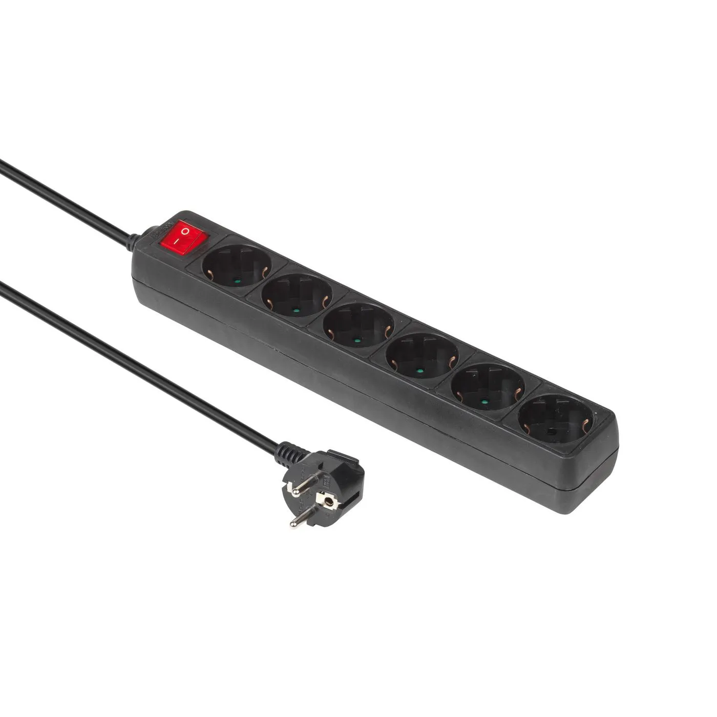 MicroConnect 6-way Schuko socket, on/off switch, 1.5M, black