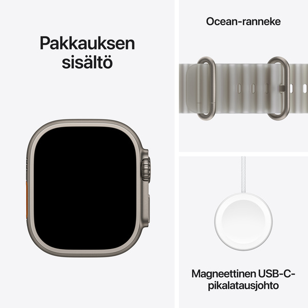 Apple Watch Ultra 4 49 mm titanboett naturlig med havsband genomlyst gr&aring;