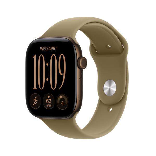 Apple Watch Series 12 (GPS) 46 mm aluminiumboett m&ouml;rk brons med sportband oliv, S/M