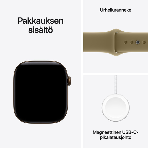 Apple Watch Series 12 (GPS) 46 mm aluminiumboett m&ouml;rk brons med sportband oliv, S/M