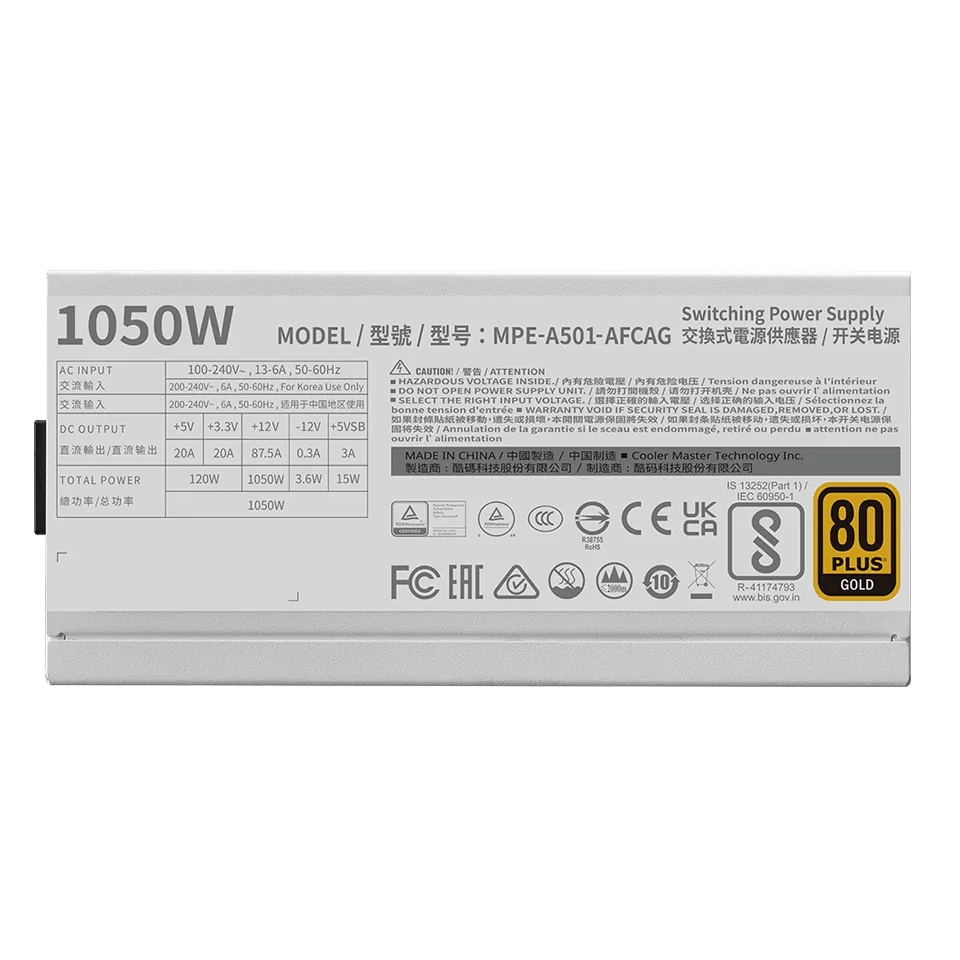 Cooler Master MWE V2 ATX 3.1 White Edition 1050W - Power supply, 80 Plus Gold