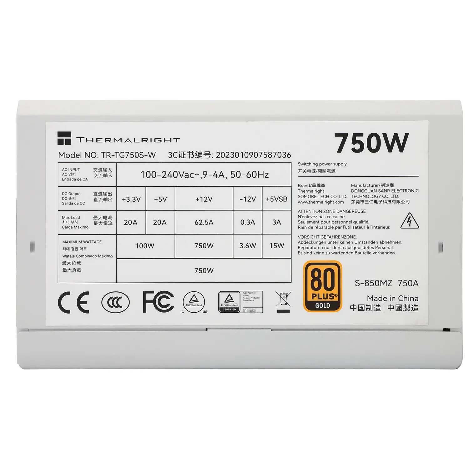 Thermalright TR-TG 750S-W White 750W -virtal&auml;hde, 80 Plus Gold