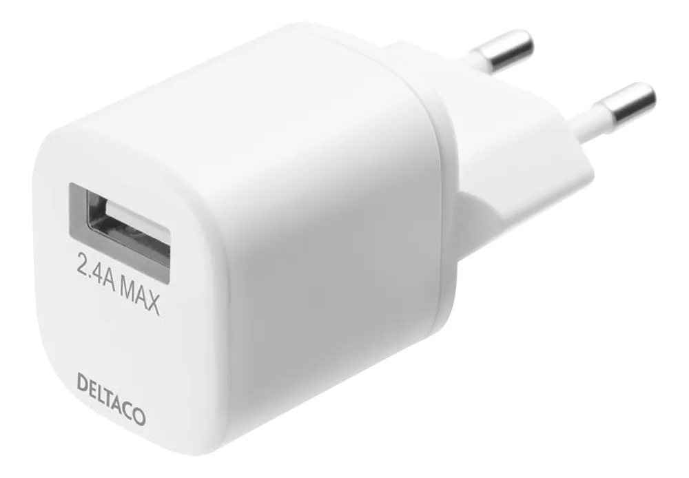 DELTACO USB wall charger kit, USB-A, 2,4 A, 1 m USB-A to Lightning