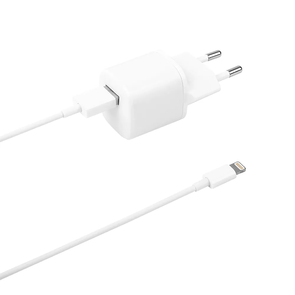DELTACO USB wall charger kit, USB-A, 2,4 A, 1 m USB-A to Lightning