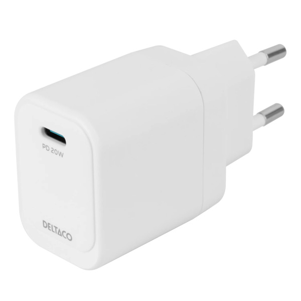 DELTACO USBC-AC152 USB-C Power Delivery 20 Watt - Power adapter, white