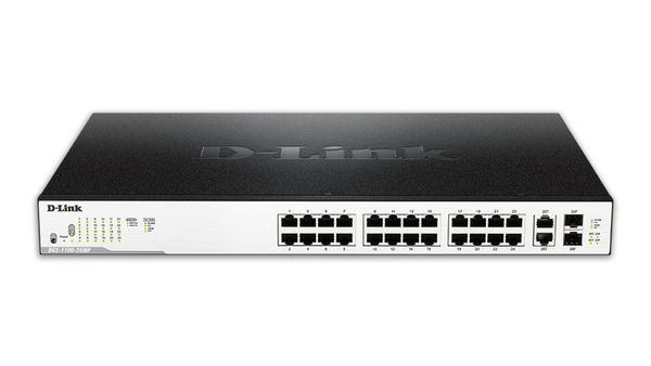 D-Link n&auml;tverksswitch, 24xRJ45, 2xSFP, PoE plus, Gigabit, svart/silver