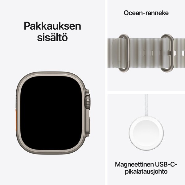 Apple Watch Ultra 4 49 mm titanboett naturlig med havsband genomlyst gr&aring;