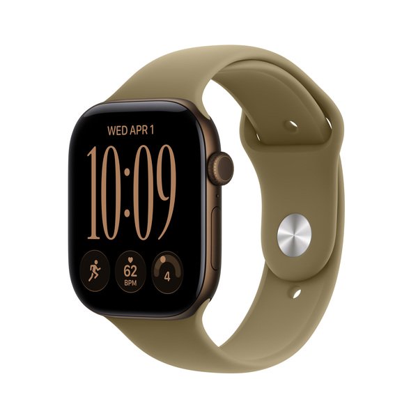 Apple Watch Series 12 (GPS) 46 mm aluminiumboett m&ouml;rk brons med sportband oliv, M/L