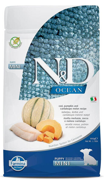 Farmina N&amp;D Ocean Cod, Pumpkin &amp; Cantaloupe Melon Puppy Mini, Koiran kuivaruoka, 800 g