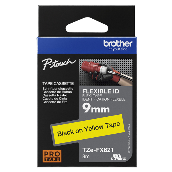 BROTHER TZEFX621 9 BLACK ON YELLOW FLEX