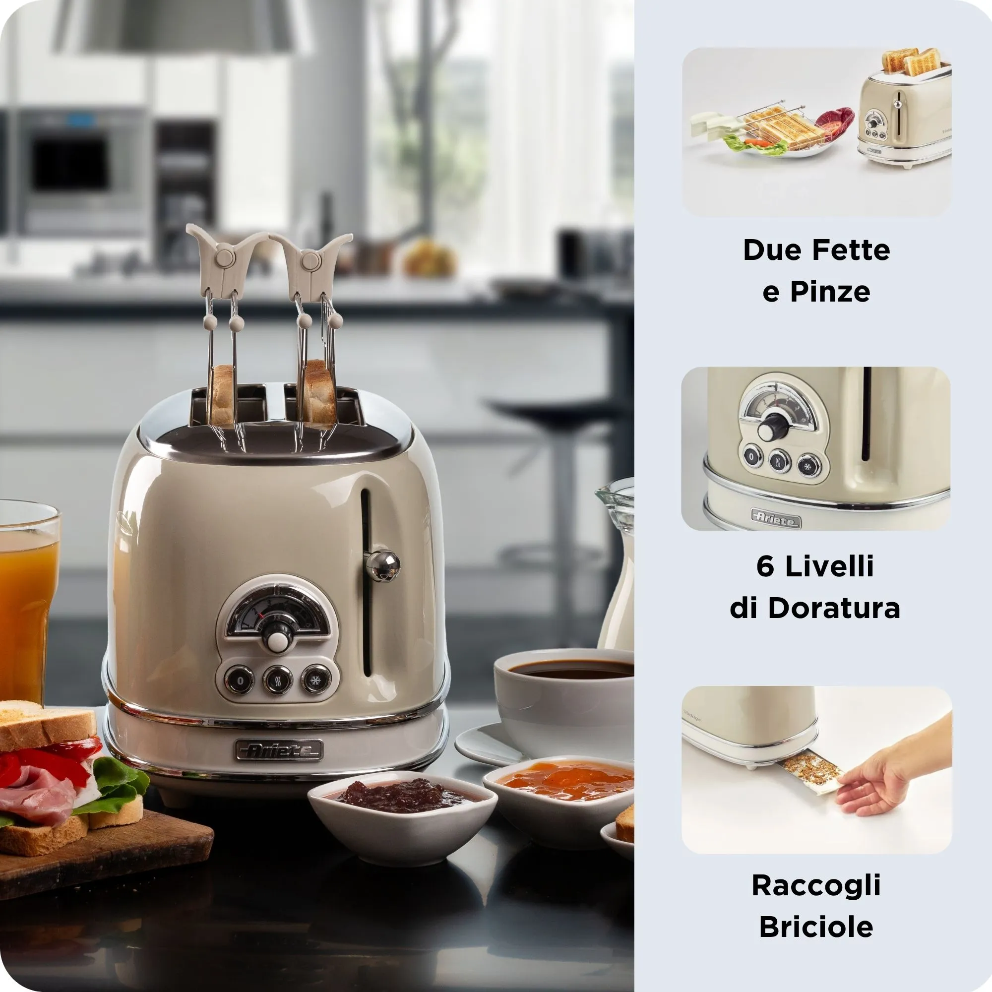 Ariete Vintage 0155 toaster, 2 slices, Beige