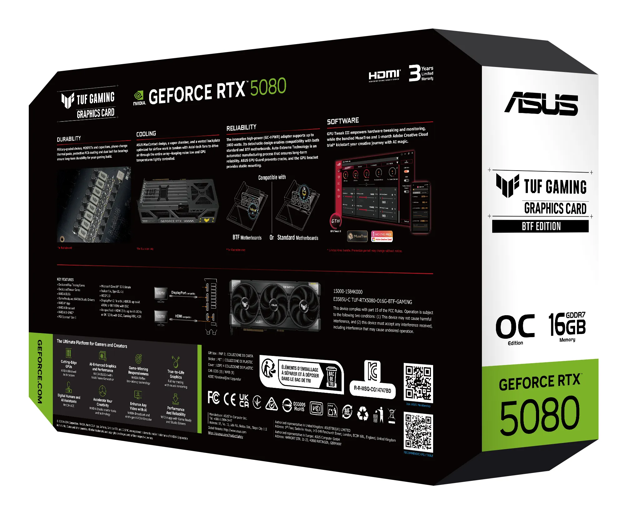 Asus GeForce RTX 5080 TUF Gaming BTF OC 16GB Graphics Card