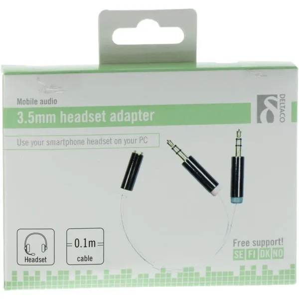 Deltaco  3.5mm &ndash; 2 x 3.5mm -adapteri, Valkoinen