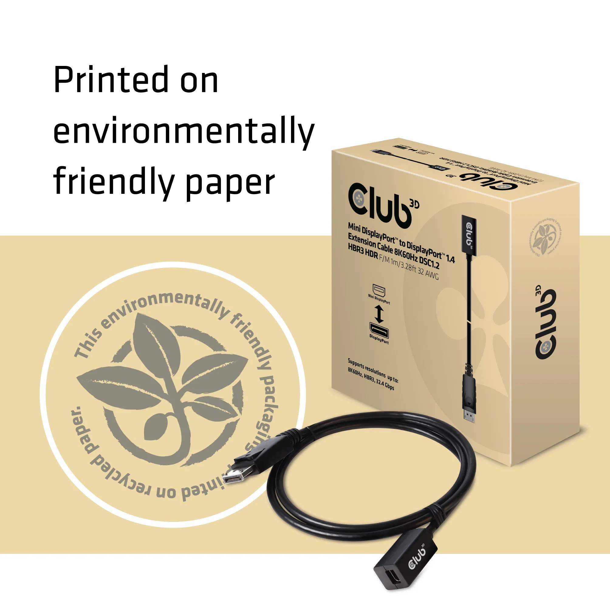 Club 3D  mini DisplayPort – DisplayPort 1.4a - kabel, 1 m, Svart Club 3D  mini DisplayPort – DisplayPort 1.4a - kabel, 1 m, Svart