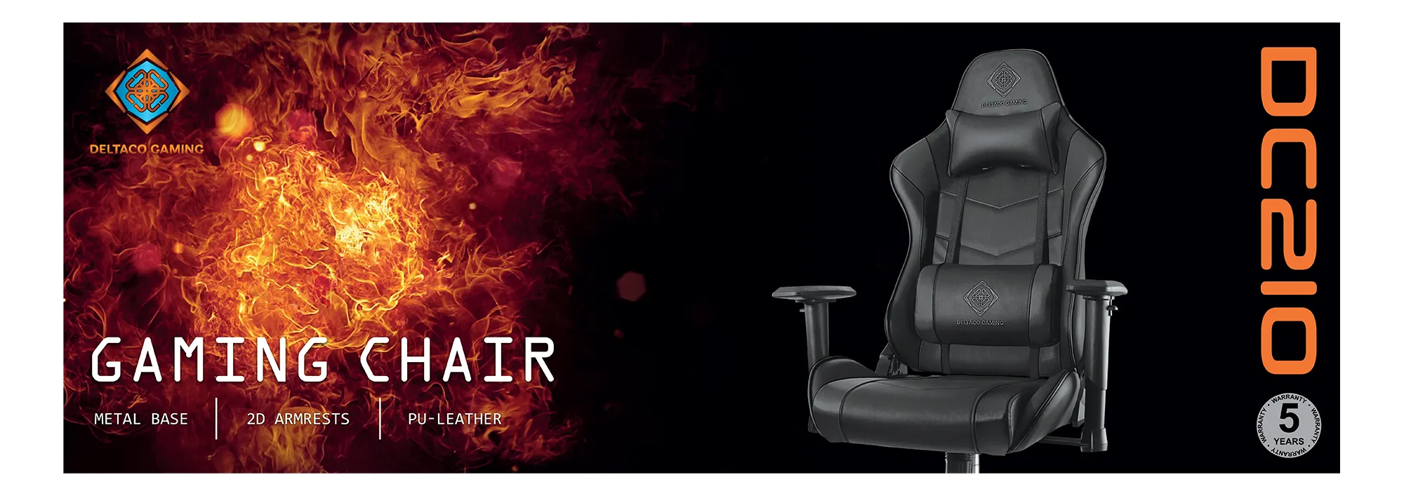 Deltaco Gaming DC210 chair, PU-leather, iron frame, black