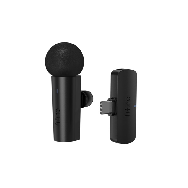 FIFINE M6, USB-C tr&aring;dl&ouml;s lavaliermikrofon (inkl. 1 s&auml;ndare + 1 mottagare), svart