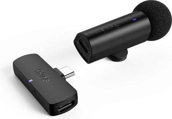 FIFINE M6, USB-C tr&aring;dl&ouml;s lavaliermikrofon (inkl. 1 s&auml;ndare + 1 mottagare), svart