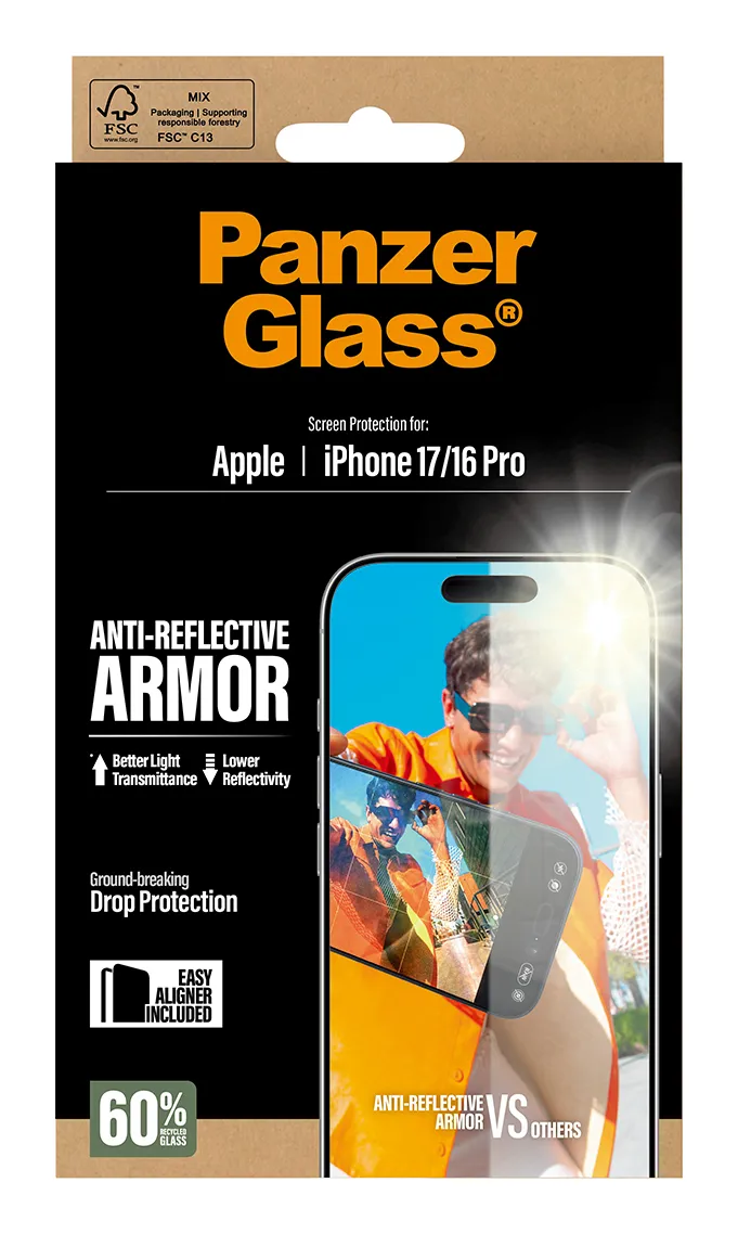 Panzerglass iPhone 16 Pro / 17 - sk&auml;rmskydd, Anti-Reflective Armor