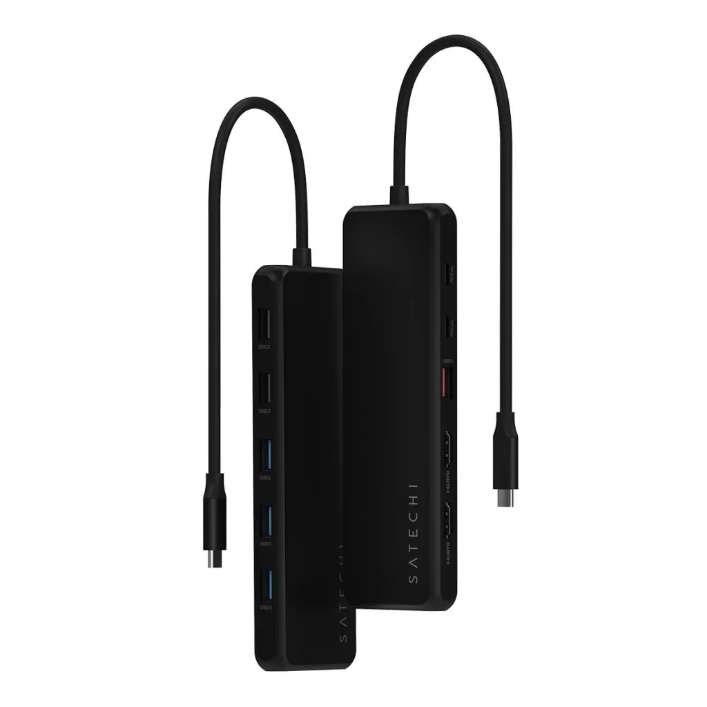 Satechi 13-in-1 USB-C kolminkertainen moniporttinen näytön sovitin - musta