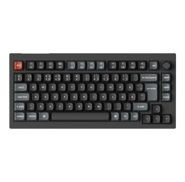 Keychron V1 Ultra 75% 8K tr&aring;dl&ouml;st mekaniskt speltangentbord, Keychron Silk POM Red, svart